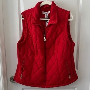 Workshop Republic Clothing Red Quilted Red Vest Stretch Panels Zip Pockets SZ 1X